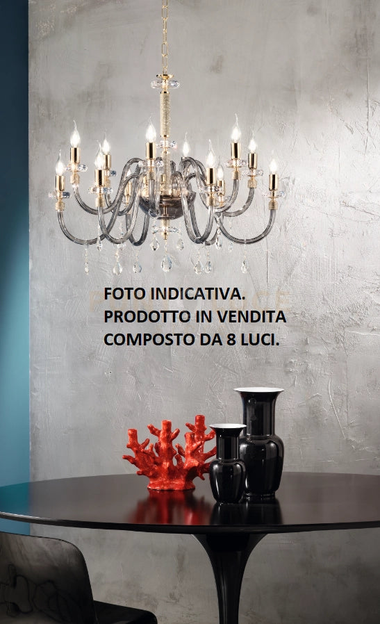 LAMPADARIO DIDO 8 LUCI FUME' E ORO ATTACCO E14 D.83CM