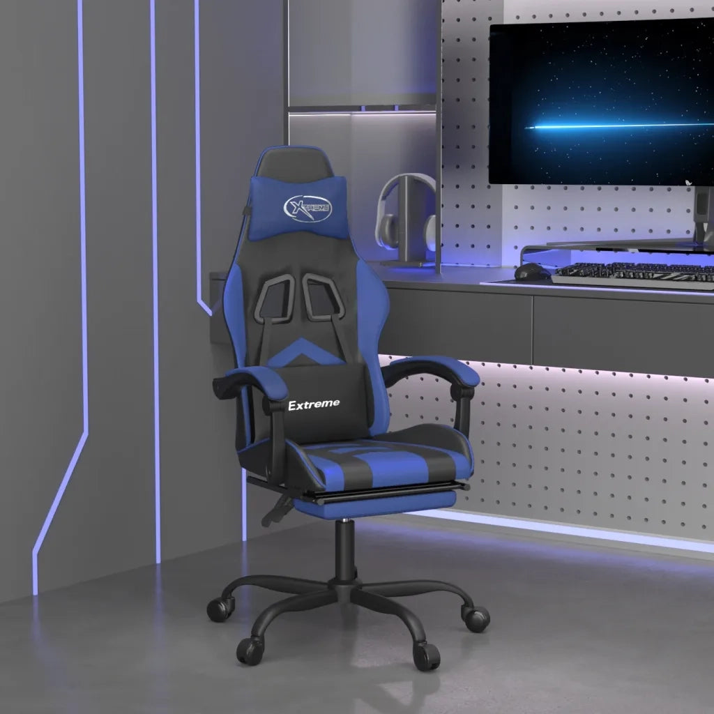 Sedia da Gaming con Poggiapiedi Nero e Blu in Similpelle 3143902