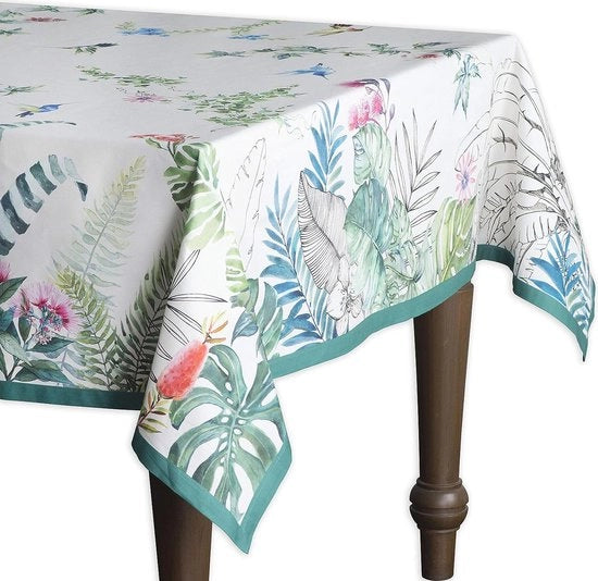 Tavolino coperto, 100% cotone, 160 cm x 220 cm, coperto decorativo, lavabile, quadrato, coperto per tavola per regali di madre, pasti, matrimoni, buffet, tropici - primavera/estate