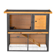 Gabbia per Conigli 2 Piani in Legno con Tetto Bitumato ¨C zephmum ¨C 89,5x45x81 cm Hellgelb
