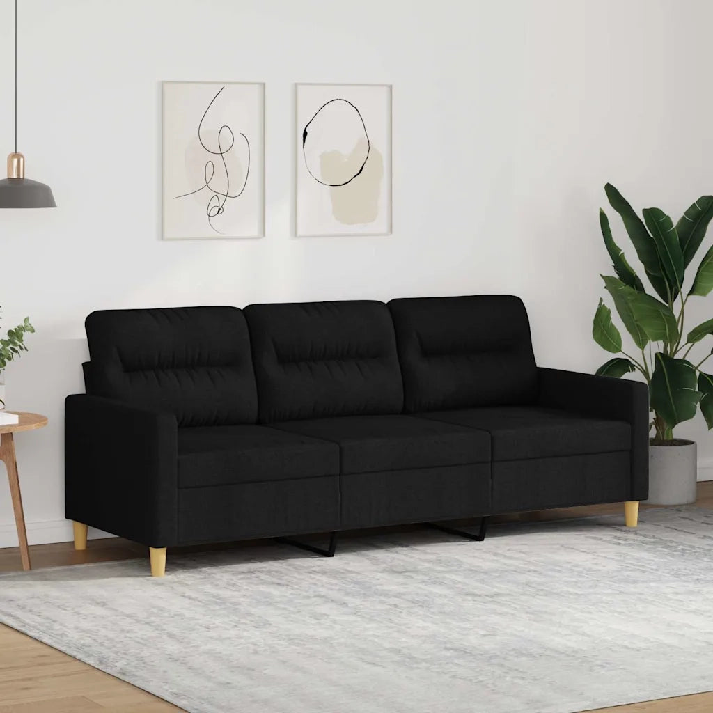 Divano a 3 Posti Nero 180 cm in Tessuto