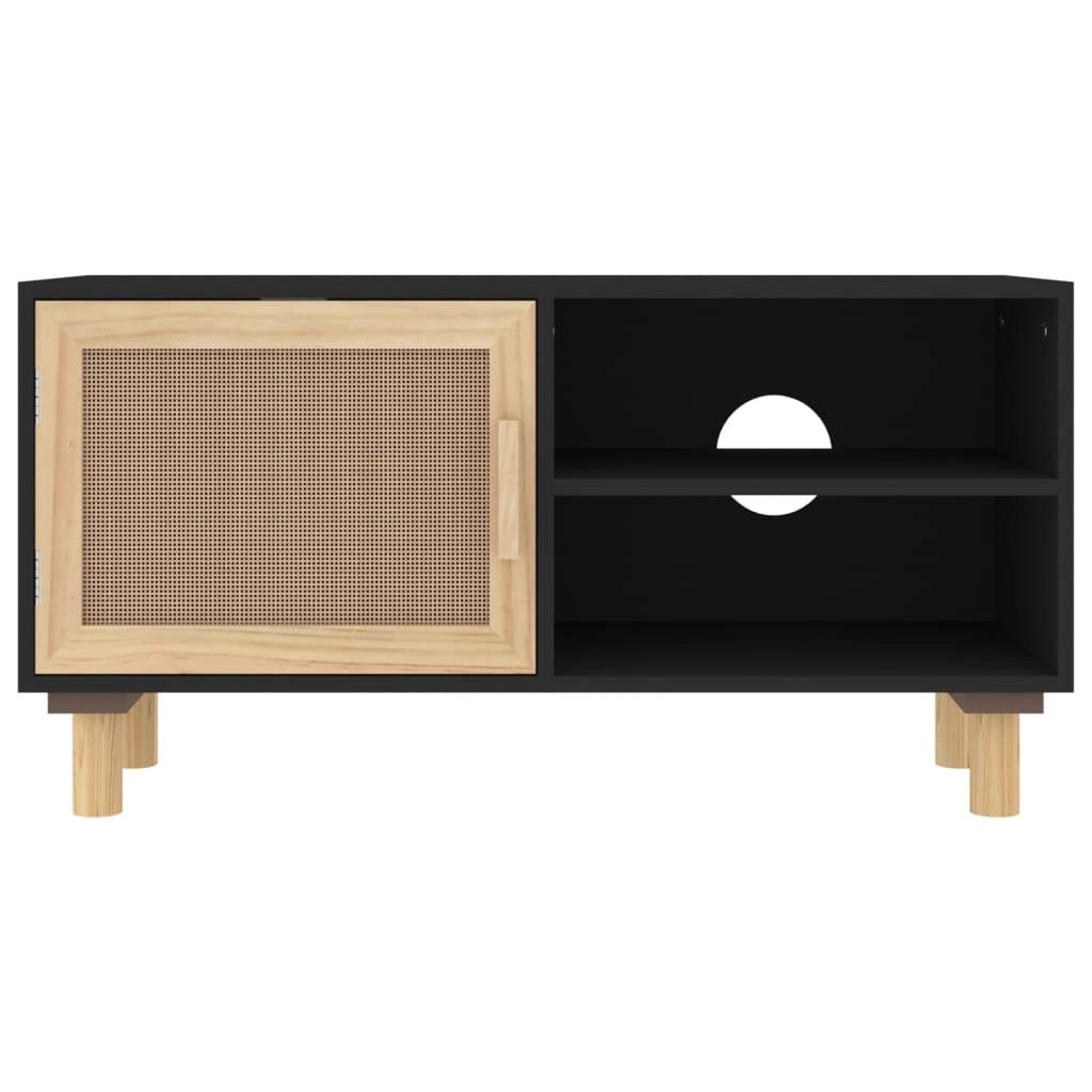 Mobile TV multimediale scaffale TV credenza mobile TV sala da pranzo soggiorno camera da letto 80 x 30 x 40 cm legno di pino massiccio e rattan nero naturale 02_0026222
