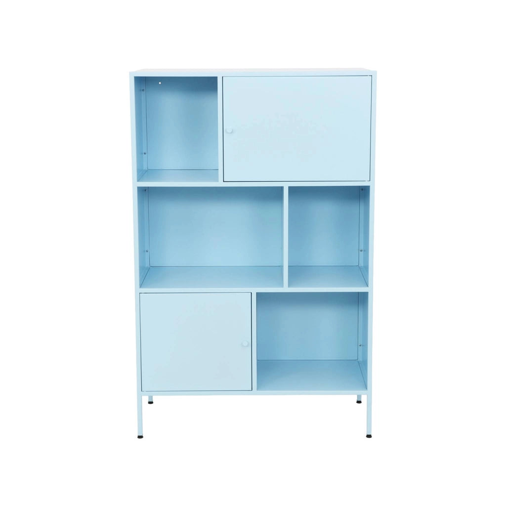 Credenza industriale in metallo con 6 scomparti, blu chiaro