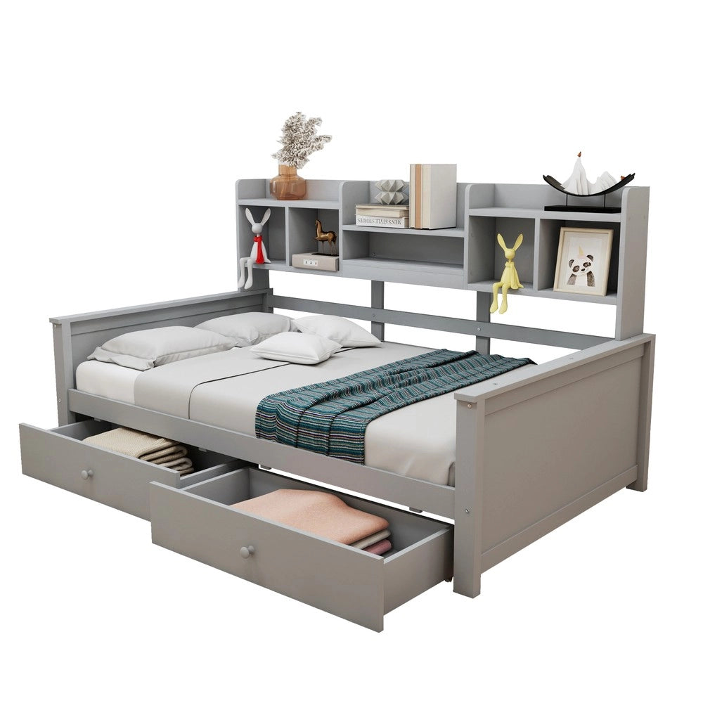 Letto Singolo a Soppalco con Cassetti e Scaffali ¨C Xylo ¨C Massello Grigio 90x200