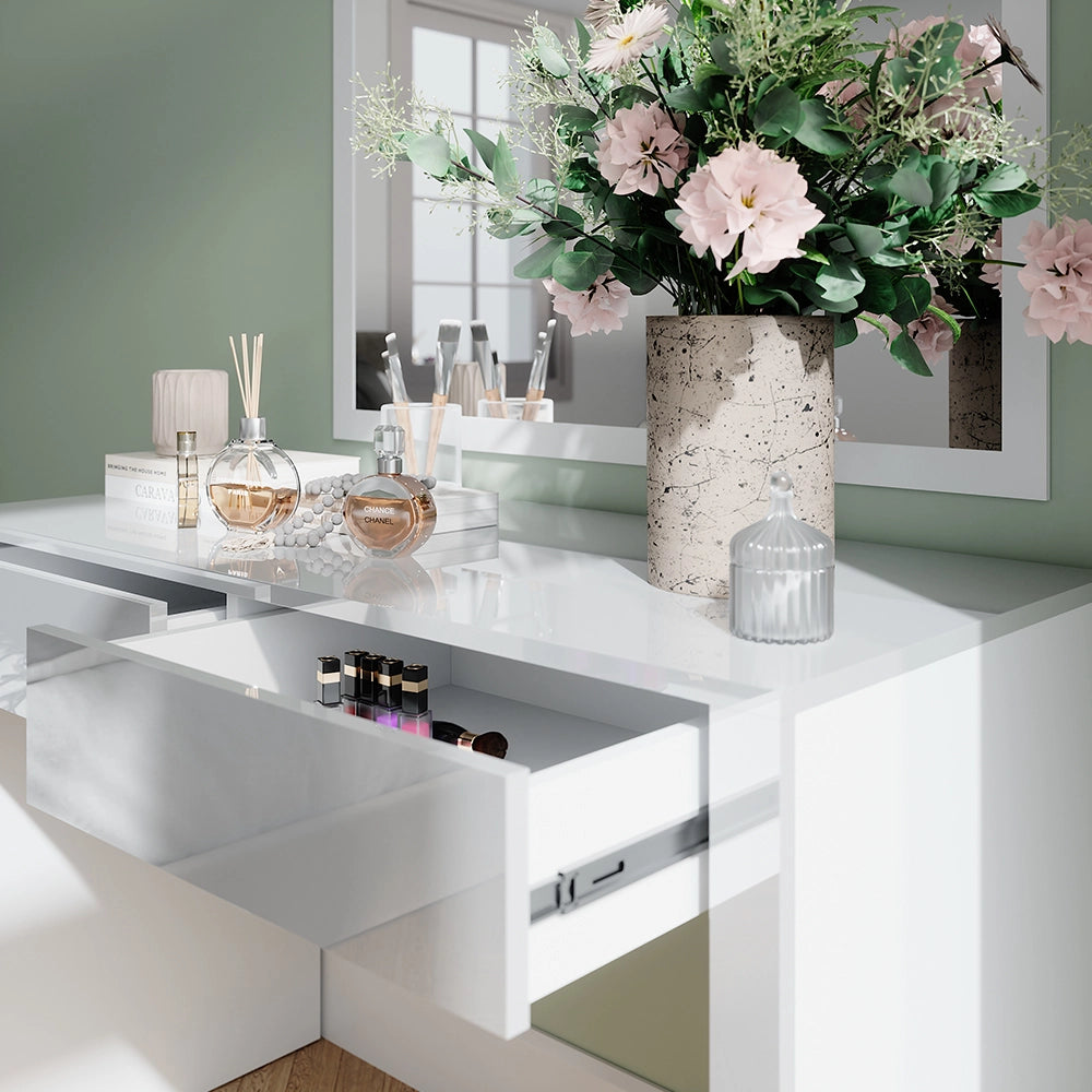 Vicco Tavolo da toilette Bianco lucido/bianco 110 cm con 2 cassetti