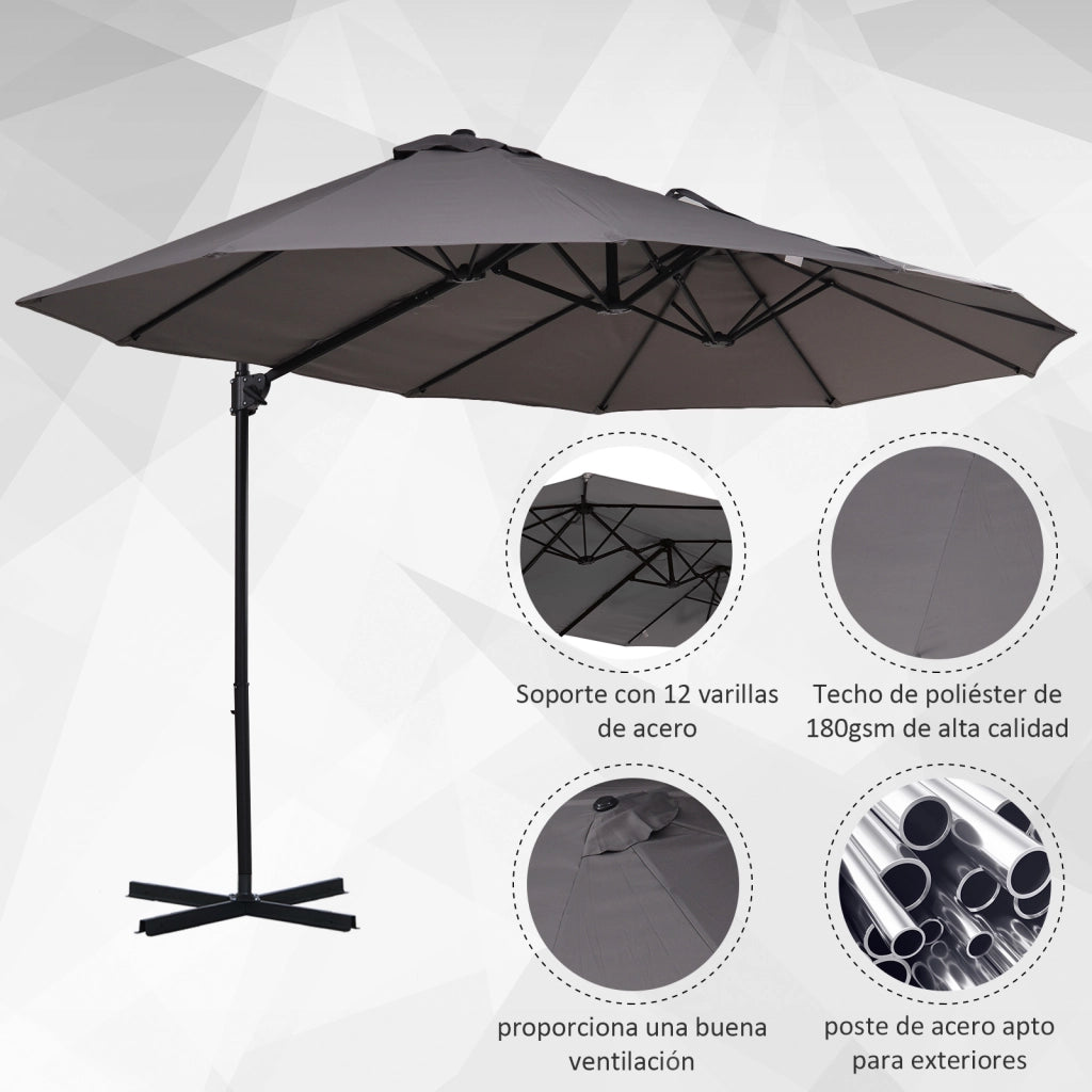 Parasole Grande Inclinabile con Manovella ¨C zephmum ¨C Grigio 270x445x260 cm