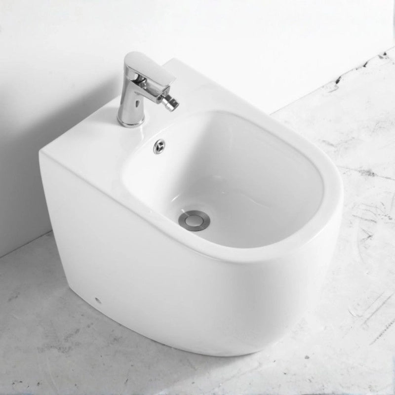 Bidet a pavimento filo muro FB53B in ceramica 52.5x37x41H cm bianco