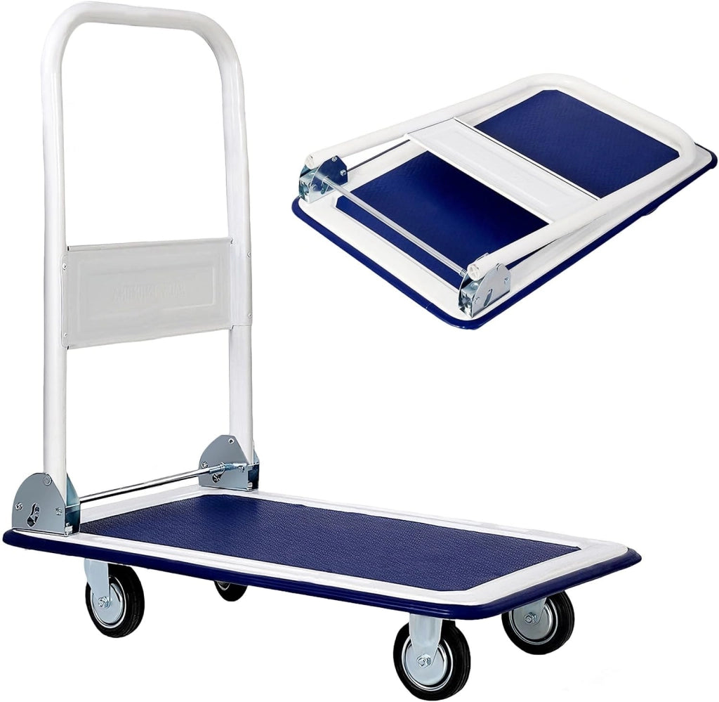 Carrello Pieghevole con Ruote, Carrello a Piattaforma da Transporto, Capacità 150 KG, con Piattaforma Antiscivolo, per Trasporto, Movimentazione, Demenagement, 73 X 48 X 83 CM (Nero+Giallo)