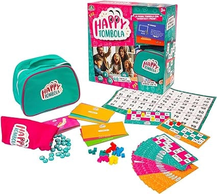 Giochi Preziosi Happy Tombola, Tombola Classica Rinnovata con 100 Divertenti Premi Già Inclusi, con Tabellone, Cartelle,
