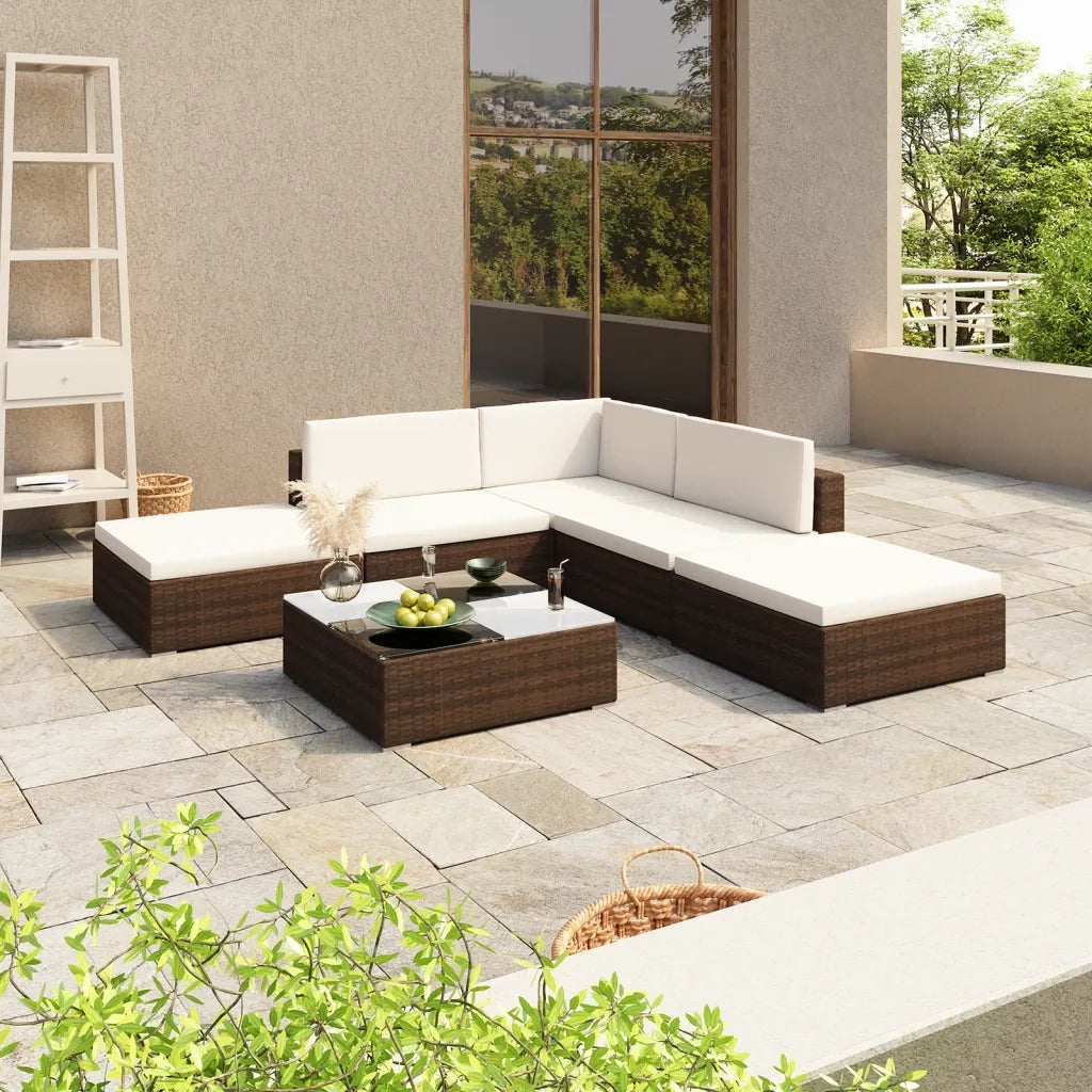 Set Divani da Giardino 6 pz con Cuscini in Polyrattan Marrone 41268