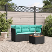 Set Divani da Giardino 4 pz con Cuscini Nero in Polyrattan
