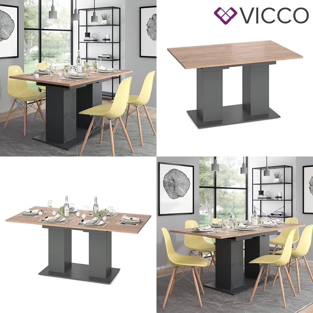 Tavolo da pranzo allungabile Dix, Antracite, 140 x 90 cm, con piano ribaltabile e struttura estensibile