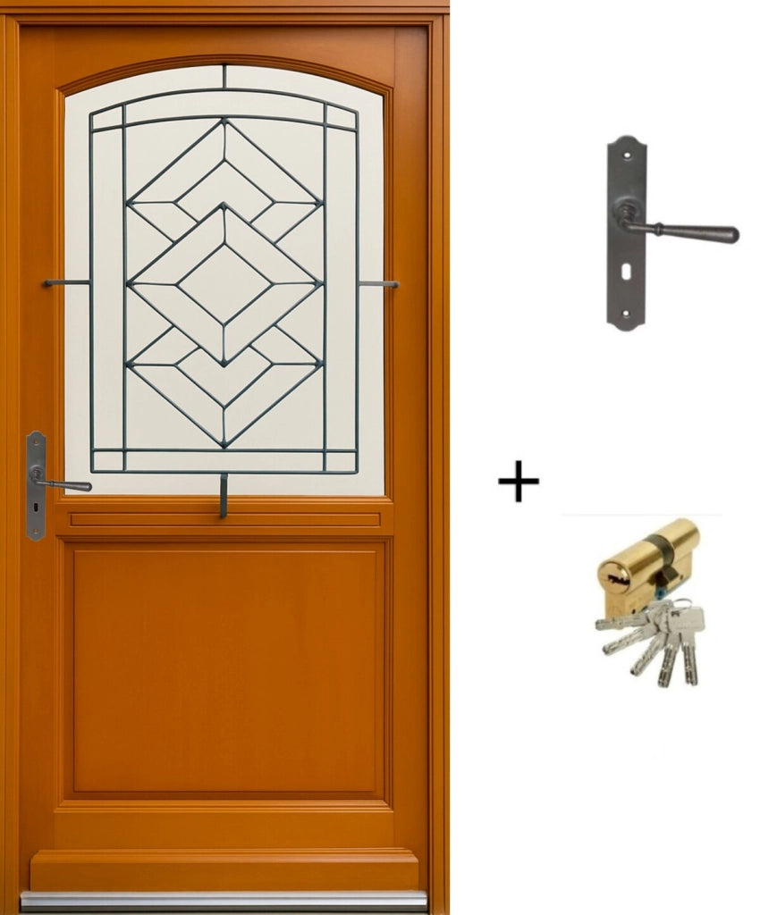Porta Ingresso in Legno Smaltato, Vetro Trasparente, ELIOTH, H.215xl.90 p. destra + Maniglia E Canna (rif 010403FP) Tabella Dimensioni senza maniglia