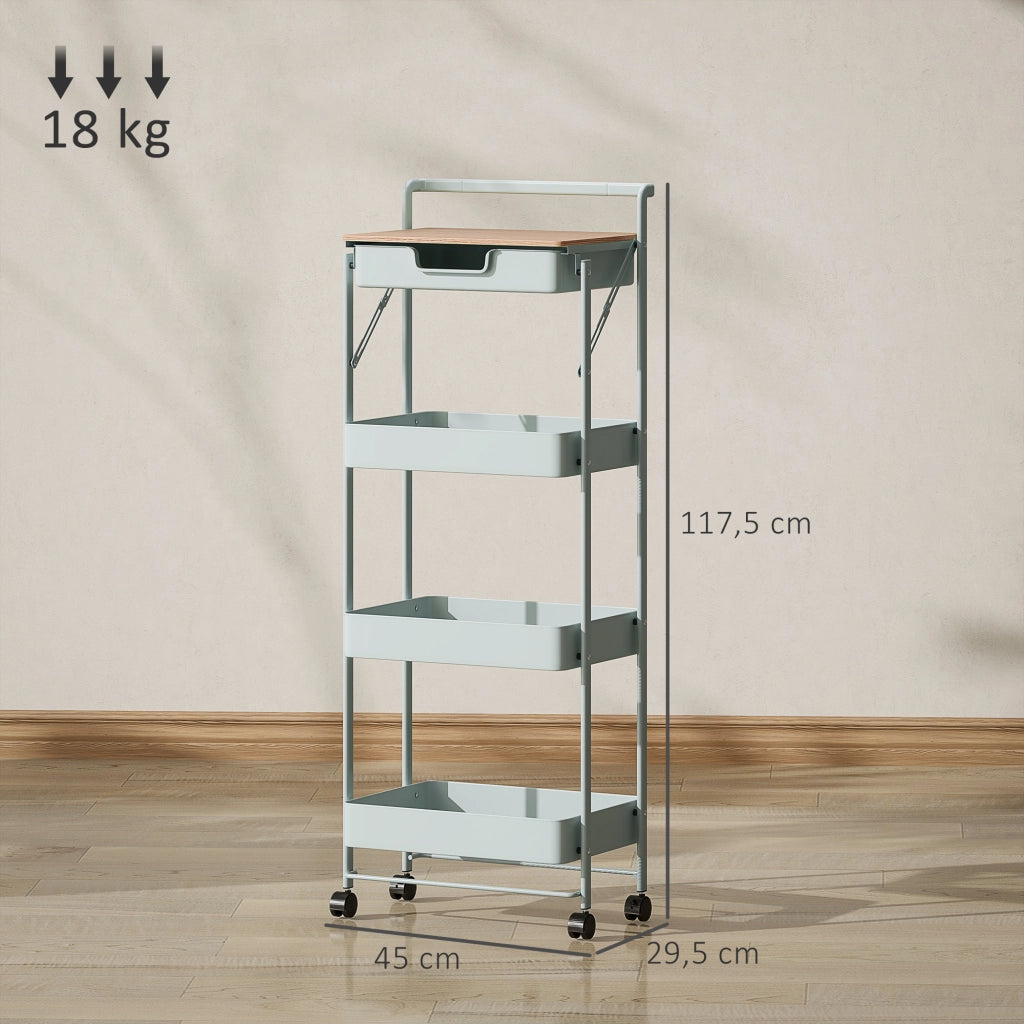 Carrello mobile con cassetto e cestini ¨C Zephmum ¨C 4 livelli verde