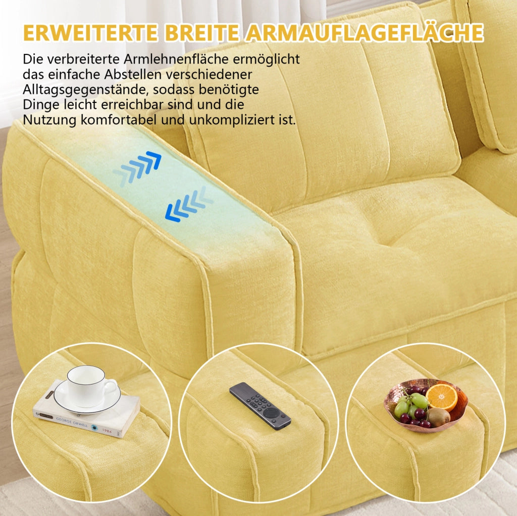 Divano modulare 2 posti ad angolo con pouf 198x162x67 cm in poliestere giallo