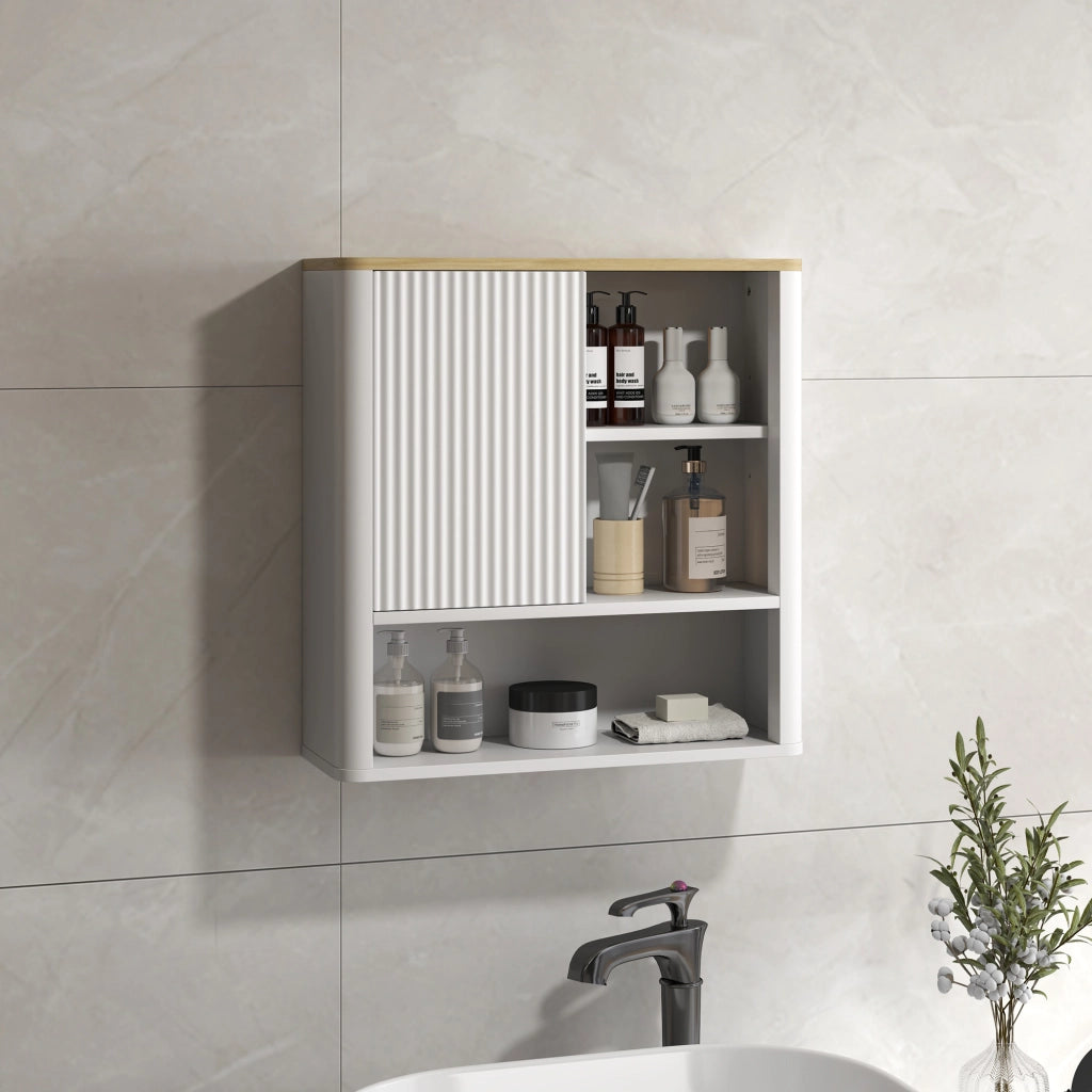 Armadietto Bagno Sospeso 5 Ante Scorrevoli Ripiani Regolabili ¨C Minimal ¨C 60x20x62 Bianco