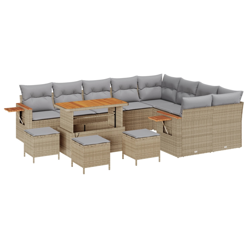 Set Divano Giardino 13 pezzi con cuscini Beige Polyrattan Acacia