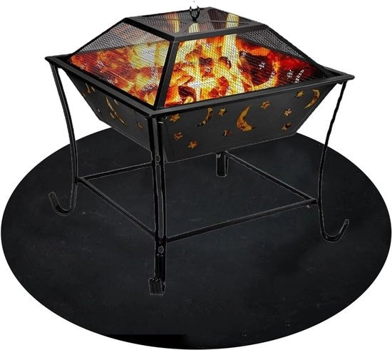 Pavimento di Protezione per Griglia - Mattonella a Fuoco - Cerchio Nero - Resistente al Fuoco - 3 Strati - Tappetino di Protezione per Pavimento - Griglia - Mat per Caminetto d'Inverno