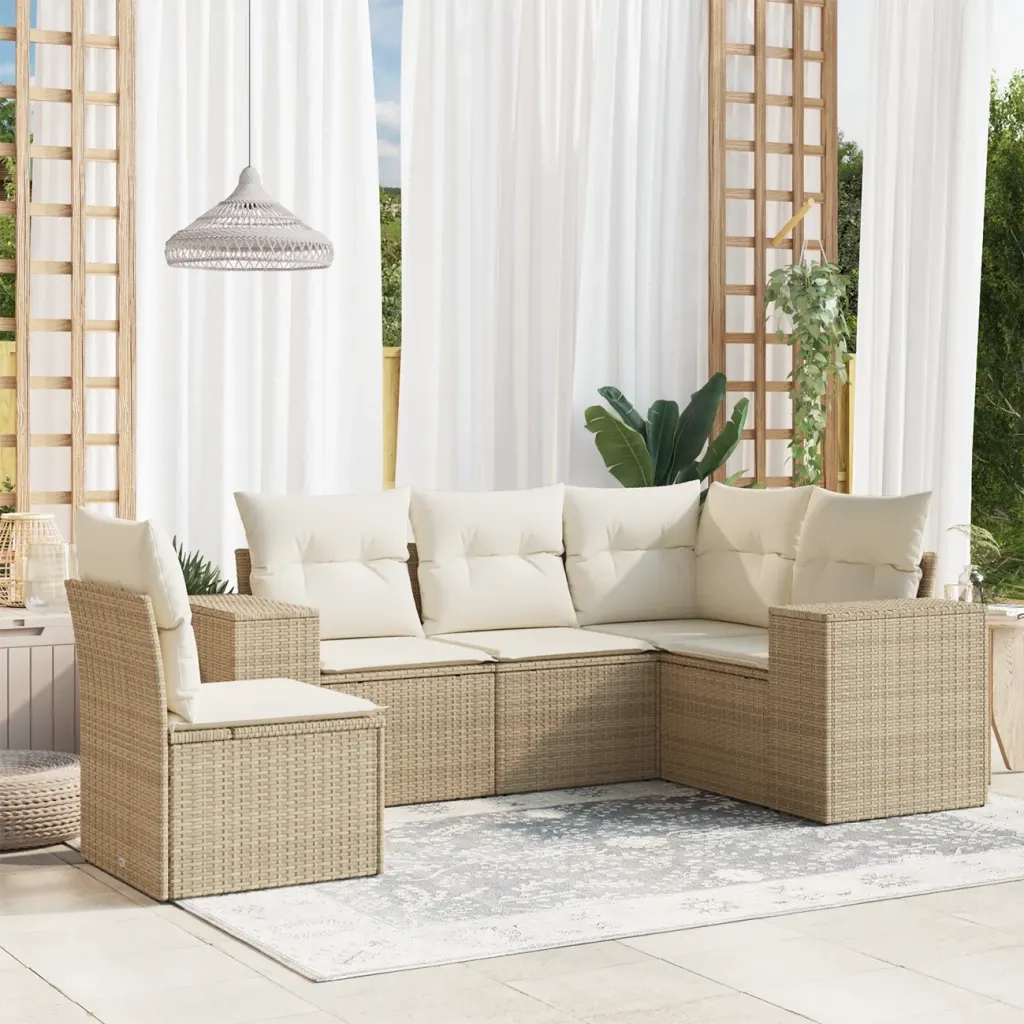 Set Divano da Giardino 5 pz con Cuscini Beige in Polyrattancod mxl 112446