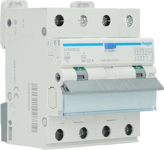 Automa di protezione contro cortocircuito 4 poli, caratteristica di commutazione C, tensione nominale (tensione di prova) 400V, HACO 4P 10A, C 300 MA, KL.A 6KA - AFM460G