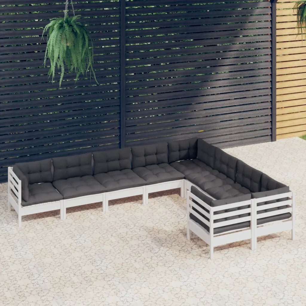 Set Divani da Giardino 9 pz con Cuscini Bianchi Legno di Pino 3096984