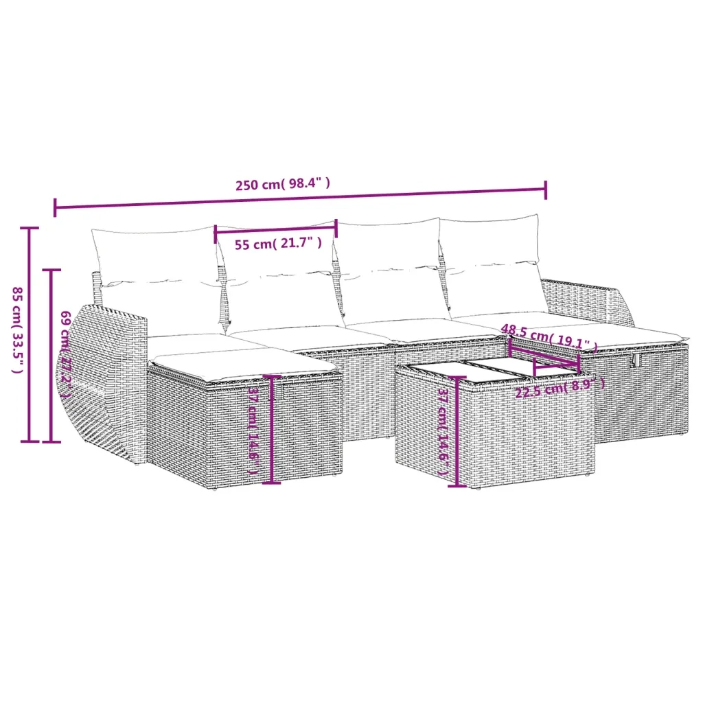 Set Divano da Giardino 6 pz con Cuscini Beige Misto Polyrattan 3264165