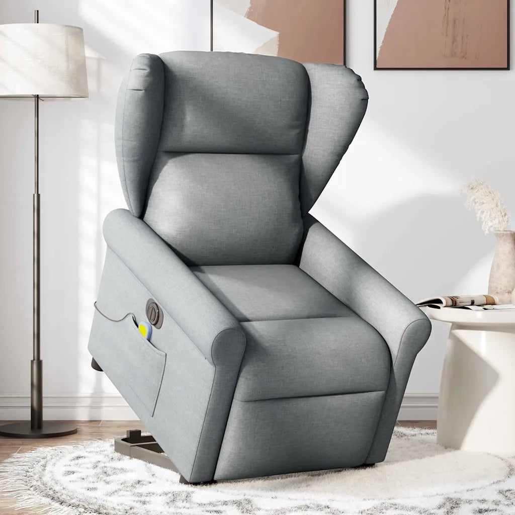 vidaXL Poltrona Alzapersona Massaggi Elettrica Grigio Chiaro Tessuto