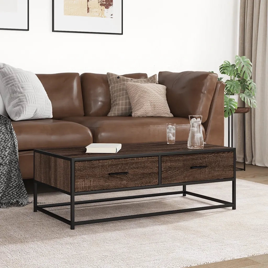 Tavolino Salotto-Tavolino da soggiorno-Tavolo Rovere Marrone 100x50x35cm Multistrato Metallo 991621
