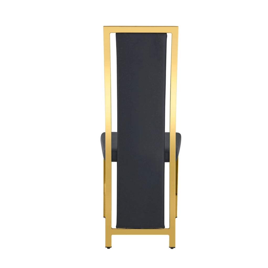 Set di 4 sedie da pranzo moderne con bordo dorato; 109 cm; in PU nero e metallo dorato