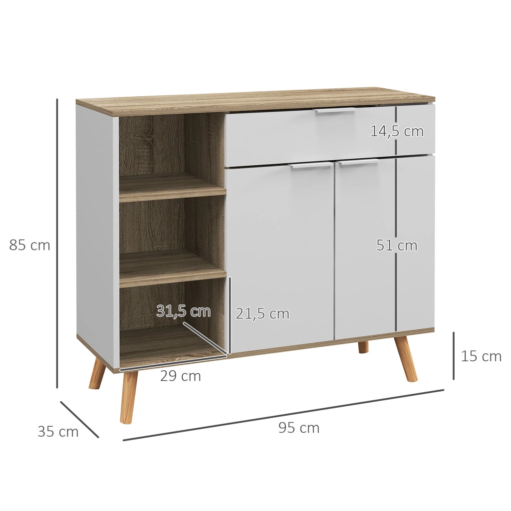 Credenza da Cucina ¨C Zephmum ¨C Bianco e Naturale 95x35x85 cm