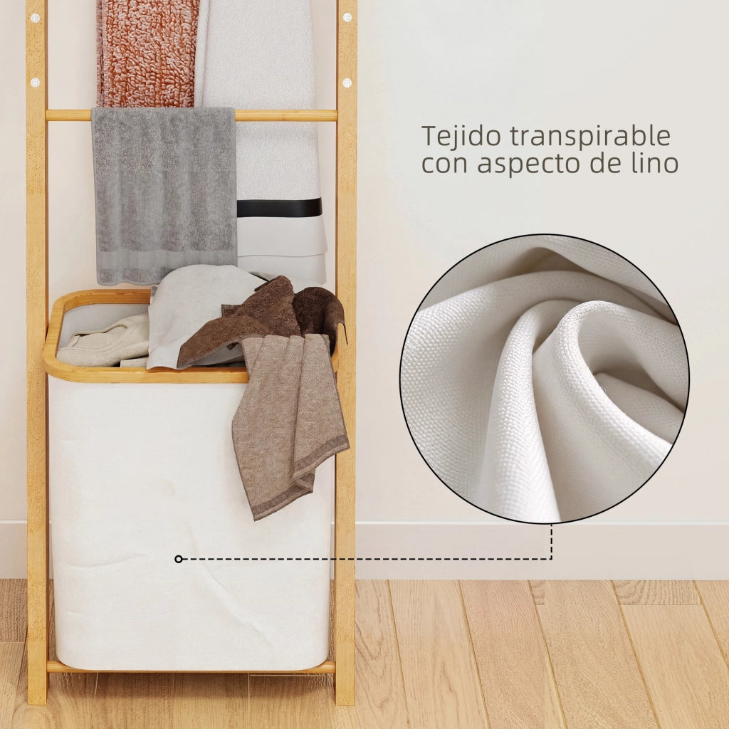 Mobile Bagno in Bamb¨´ con Cesto e Portasciugamani ¨C zephmum ¨C Crema 48L