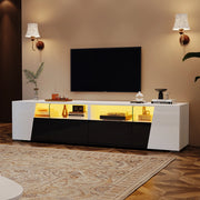 Mobile porta tv con led 2 ante 2 cassetti 4 vani aperti per soggiorno in mdf e vetro bianco e nero 180 × 38,5 × 45 cm