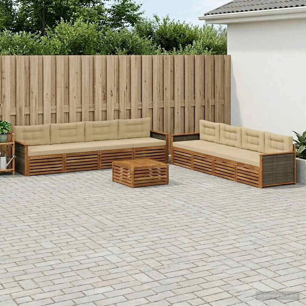 Set di divani da esterno 9 pz Naturale e Beige 3383171