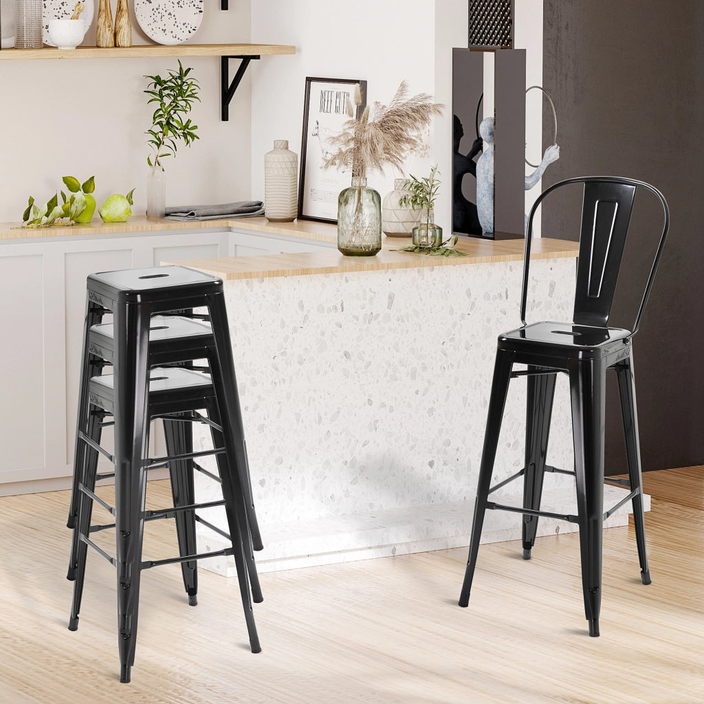 Sgabello da Bar con Schienale ¨C Zephmum ¨C Struttura in Metallo, Colore Nero, Altezza Seduta 76 cm