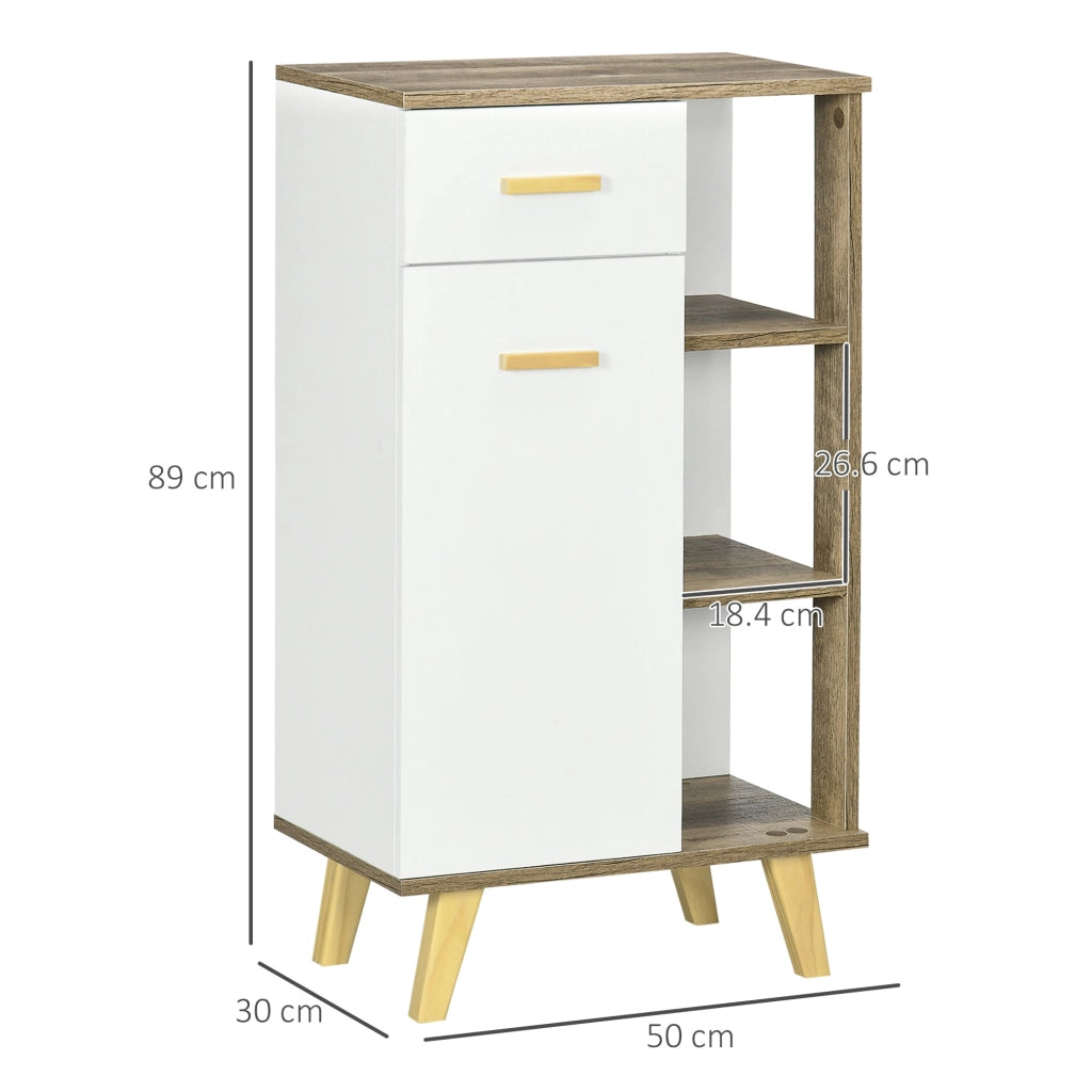 Mobile Bagno 1 Anta 1 Cassetto 50x30x89 cm in Truciolare e Legno di Pino Bianco