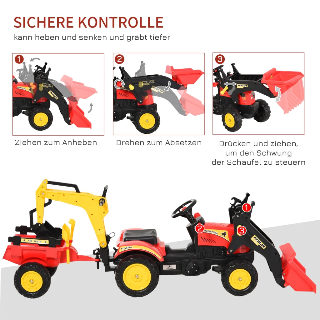 Trattore a pedali con rimorchio e pala ¨C Xylo ¨C Rosso per bambini 3+ anni