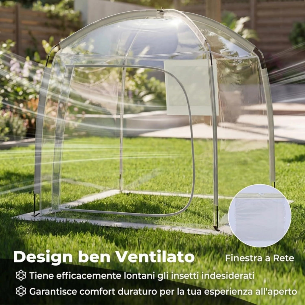 Tenda a Bolla Trasparente per 2-4 Persone, Vista Panoramica a 540°, Tenda Sportiva Pieghevole con 4 Corde Antivento, 4 Picchetti e Borsa per Eventi Sportivi, Pesca e Campeggio