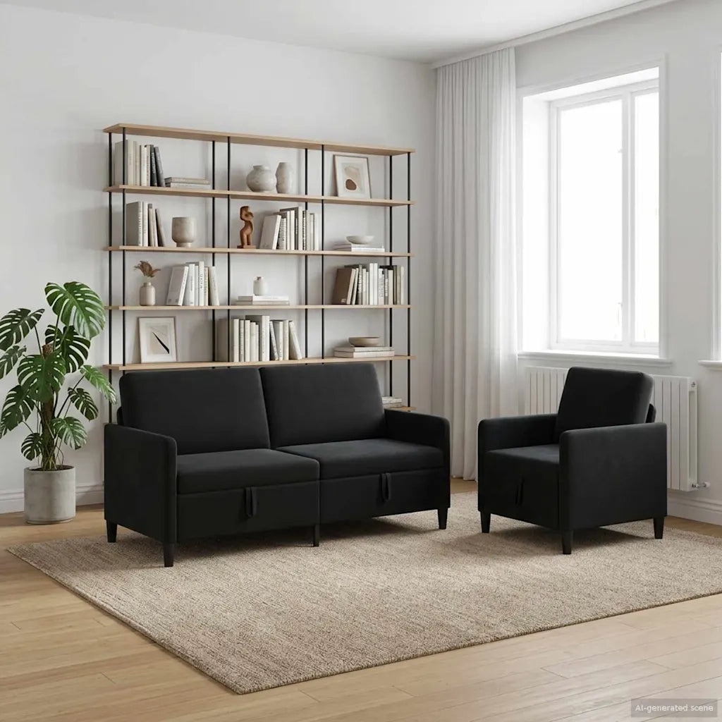 Set di Divani con Storage 2 pz Nero Poliestere 3429224