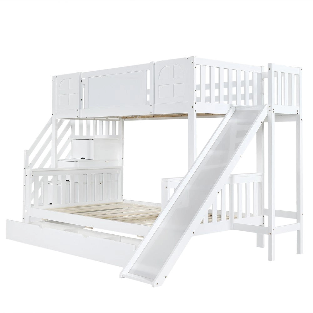 Letto a Castello Bambini con Scivolo, Cassetti e Scaletta ¨C MINIMAL ¨C Pino/MDF Bianco 90x200