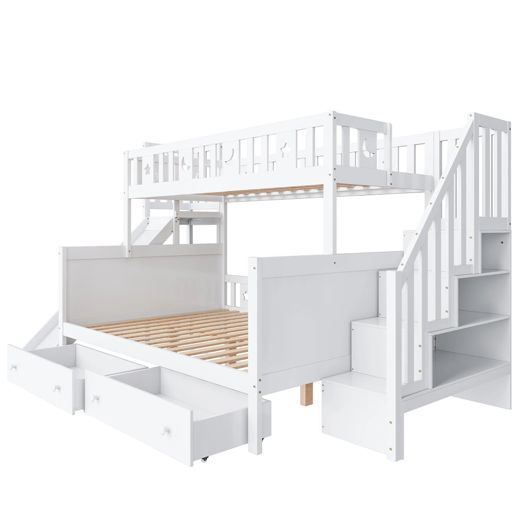 LETTO a castello con scivolo e scala 90x200/140x200 cm Legno massello Bianco