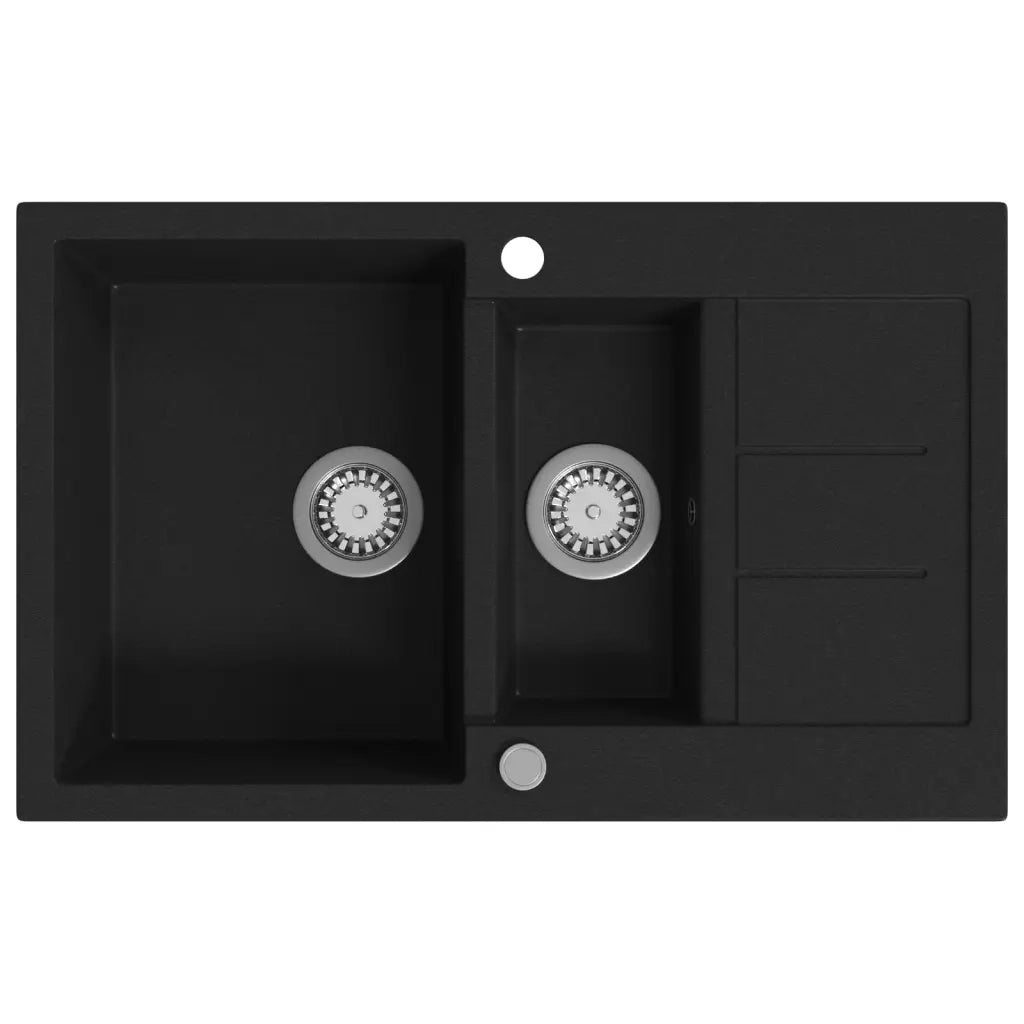 Lavello da Cucina in Granito Vasca Doppia Nero CFW7773563