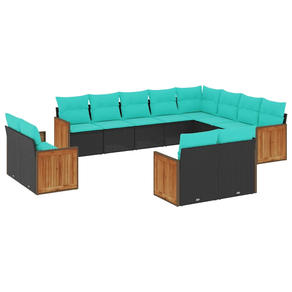 Set Divani da Giardino 12 pz con Cuscini Nero in Polyrattan 3228192