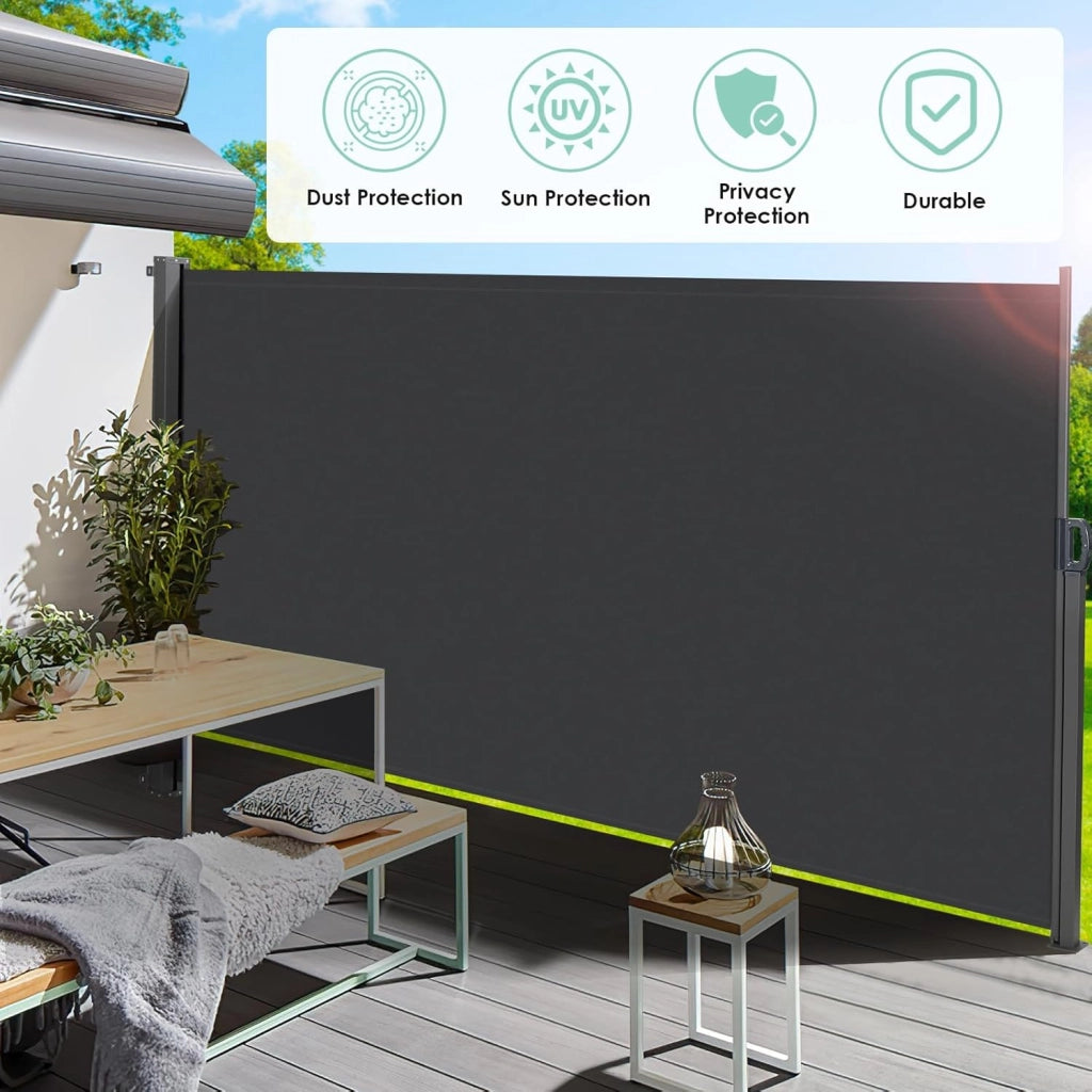 Tenda da Sole Laterale 180 x 400 cm (H x L),Tendone Laterale Estensibile,Tenda Sole Allungabile,Tenda Laterale Avvolgibile,Impermeabile,Protezione Solare,Rivestimento in PU,per Balcone,Terrazzo,Grigio