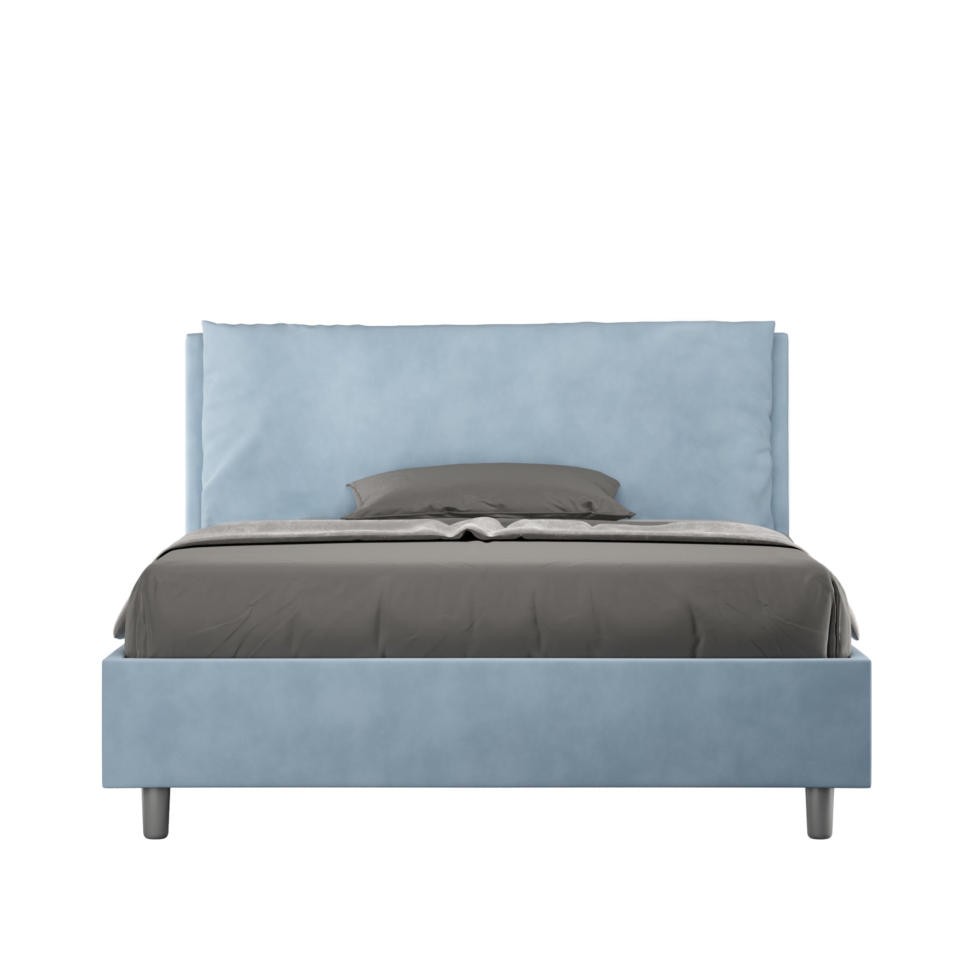 Letto Matrimoniale Francese 140x210 cm con Rete e Contenitore Imbottito in Microfibra Antea Large Azzurro
