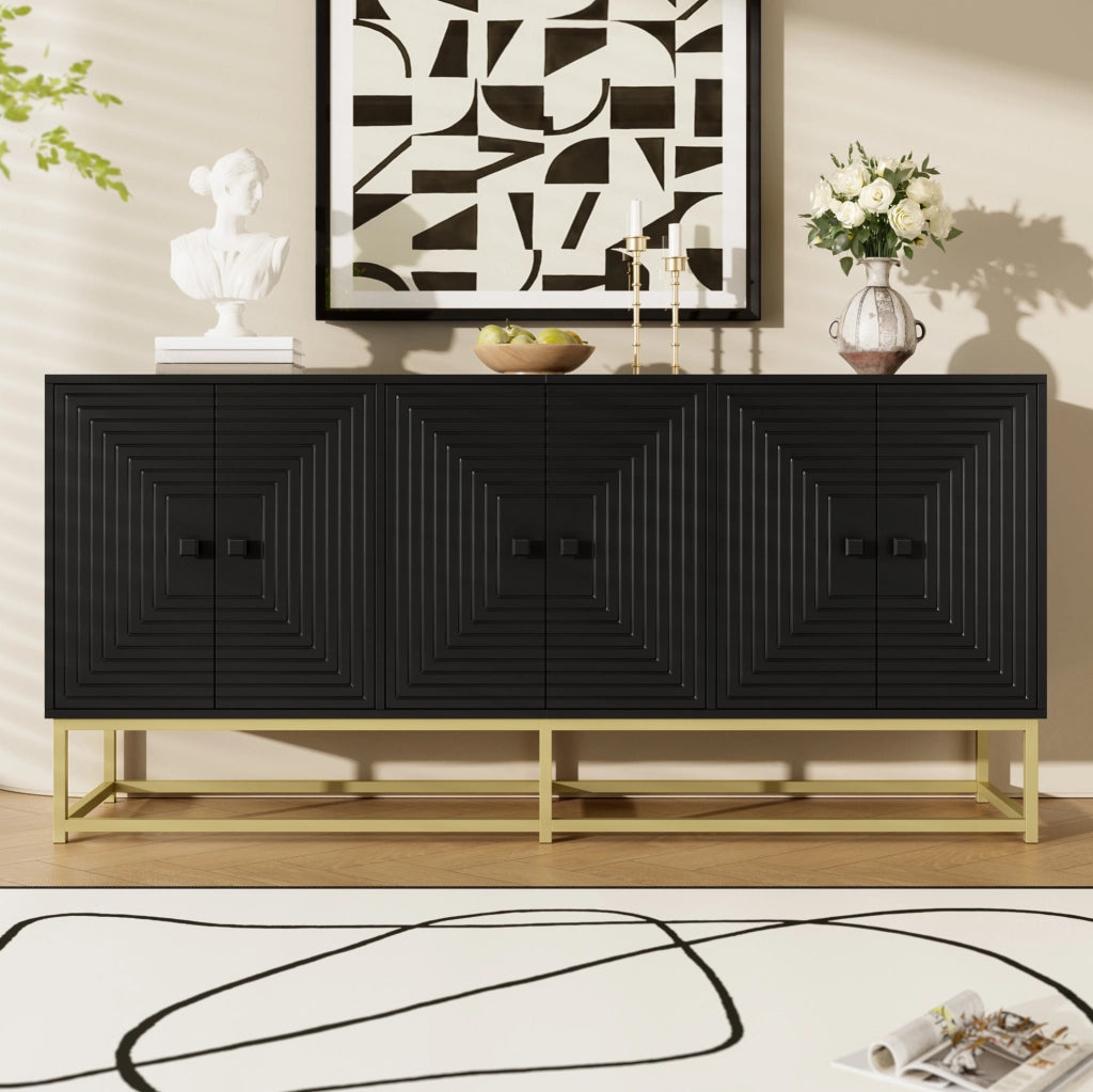 Credenza contenitore nera opaca a 3 scomparti, 160 cm