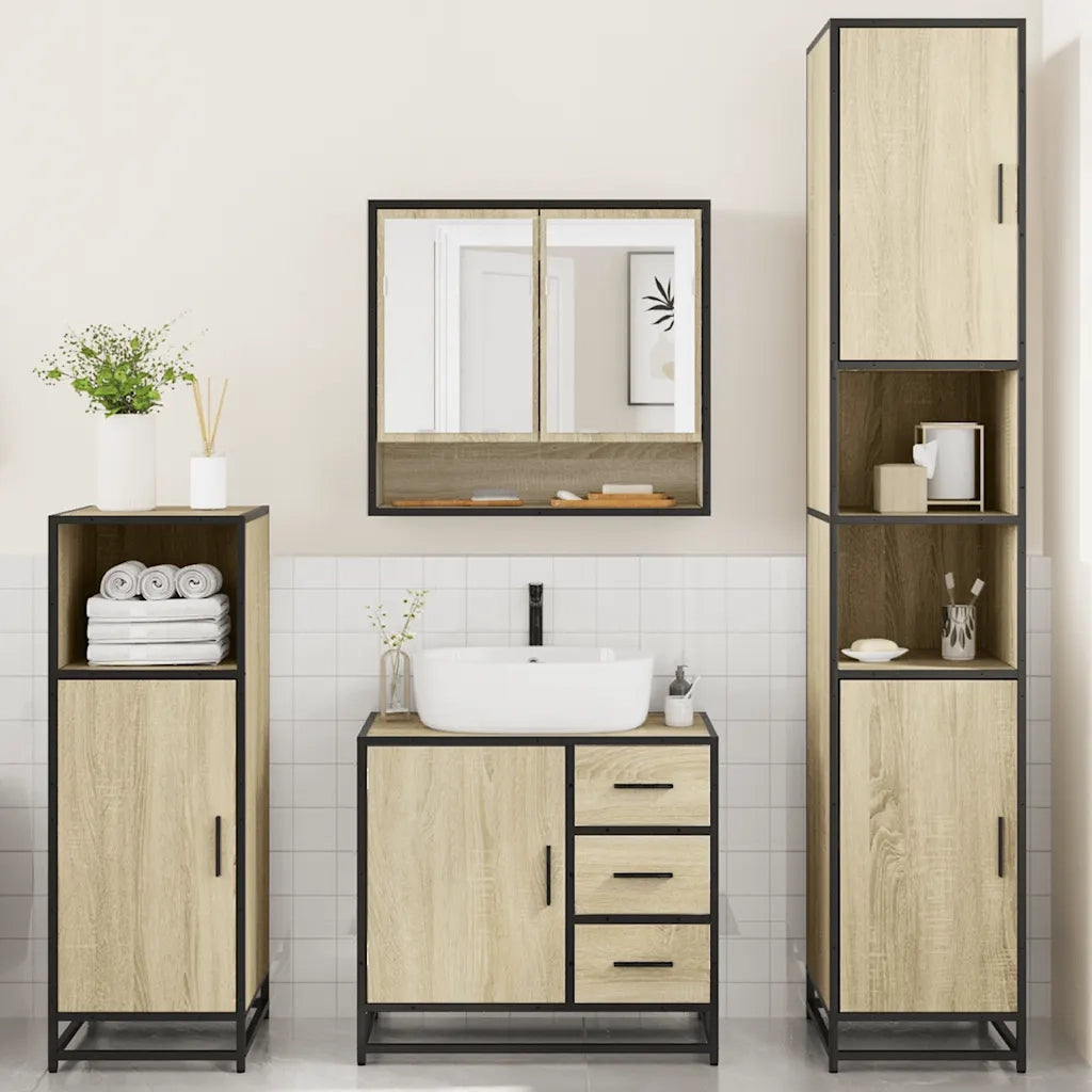 Set Mobili da Bagno 4 pz Rovere Sonoma in Legno Multistrato