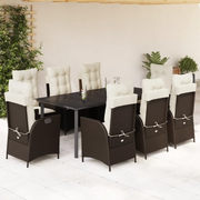 Set da Pranzo da Giardino 9pz con Cuscini Marrone in Polyrattan 3213212