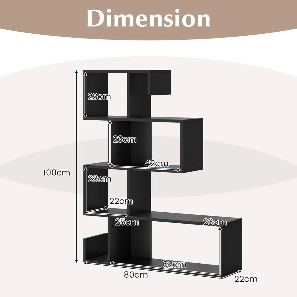 Libreria Geometrica a 5 Piani, Forma S con Cubi Aperti e Scaffali Decorativi Anti-Ribaltamento, per Camera da Letto e Soggiorno