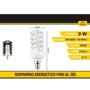 Trade Shop - Lampadina Led A Spirale E14 9 W Luce Bianca Fredda Calda Naturale 56d S-05t - -bianco Caldo      -