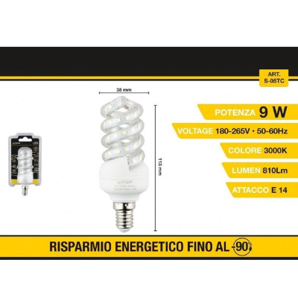 Trade Shop - Lampadina Led A Spirale E14 9 W Luce Bianca Fredda Calda Naturale 56d S-05t - -bianco Caldo      -